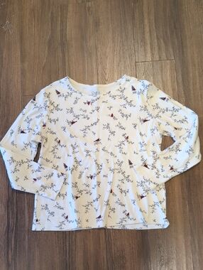 croft & barrow White Long-Sleeve Tee with Floral and Red Cardinal Bird Print